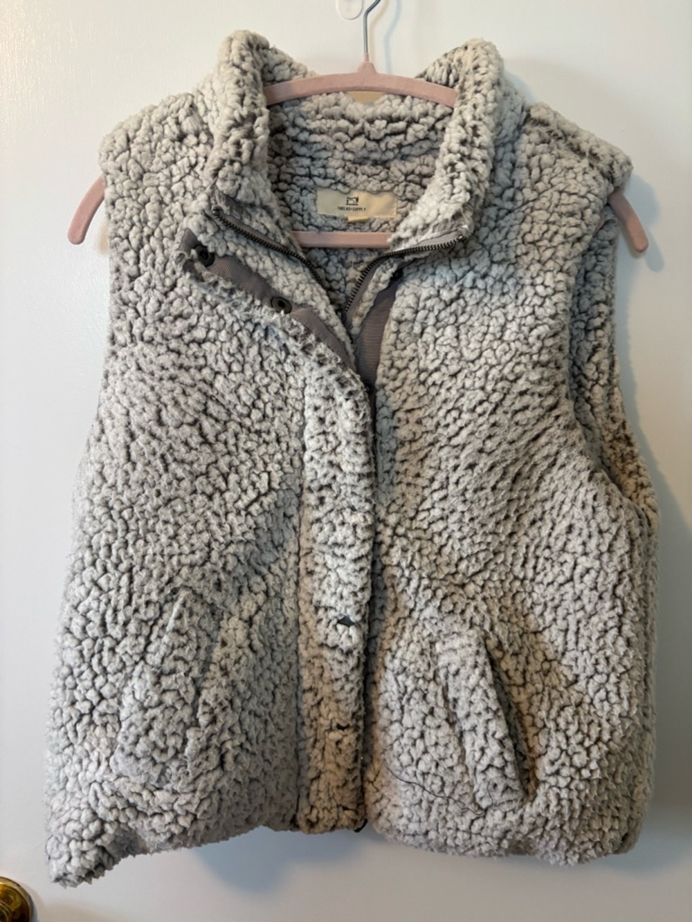 Thread & Supply Plush Sherpa Jacket Vest  Gray Teddy Jacket Cozy Winter Small